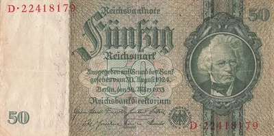 Germany  50  Reichsmark  30.3.1933  Series D  Circulated Banknote HJ 17 - Image 1 of 2