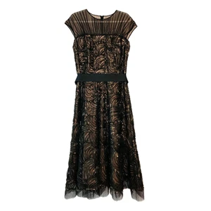 Tadashi Shoji Rosette Cocktail Party Dress Size 12 Black over Nude LBD Goth NWT - Picture 1 of 17