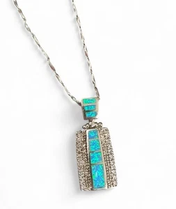 "Collar colgante genuino 925 con incrustación de ópalo de fuego azul piedra preciosa 18"" 83" - Imagen 1 de 6