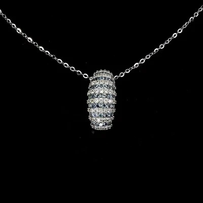 925 Sterling Collana Argento Zaffiro Rotondo Diamante Taglio Topazio Gemma - Immagine 1 di 4