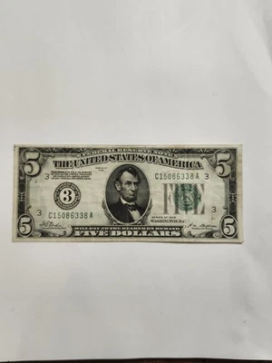 1928 A Five Dollars Federal Reserve Note $5 Bill REDEEMABLE IN GOLD "3"  NICE ! - Image 1 of 4