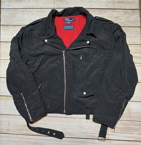 Vintage Polo Ralph Lauren Moto Jacket Bomber Black Padded Men Size XL - Picture 1 of 12