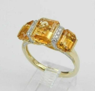 5 Ct Emerald Cut Citrine & Diamond 3 Stone Engagement Ring 14K Yellow Gold Over Foto 1 de 4