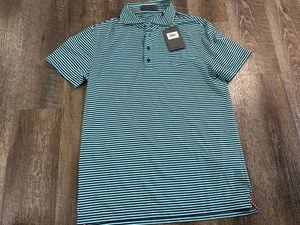 Polo G/Fore a righe uomo S verde chiaro blu navy a righe golf nuova $120 - Foto 1 di 7