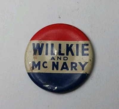 Botón de campaña Willkie & McNary 1940 vintage - rojo blanco azul Foto 1 de 2