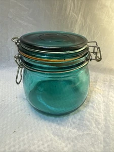 Vintage Teal Kugeldeckel Glas - Bild 1 von 9