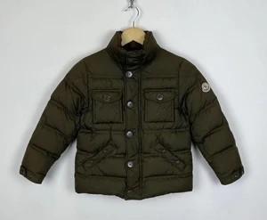 Moncler Full Zip Puffer Down Jacket Kids Size 8 Anni 128 Cm Khaki Green Buttons - Picture 1 of 24