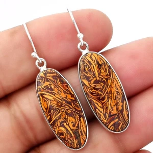 Natural Coquina Fossil Jasper India 925 Sterling Silver Earrings Jewelry E-1001 - Picture 1 of 5