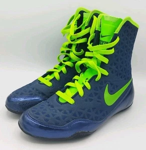 Stivali da boxe Nike KO blu navy/verde elettrico 839421-413 taglia 6 UK (7 US) RARI - Foto 1 di 12