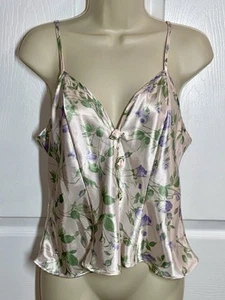 Satin Floral Babydoll Camisole Y2K Fairy Womens Medium Coquette Roses Cami Top - Picture 1 of 9
