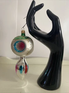 Adorno de Navidad Vintage Vidrio de Mercurio Soplado Rosa Plata Lágrima Columbia - Imagen 1 de 5