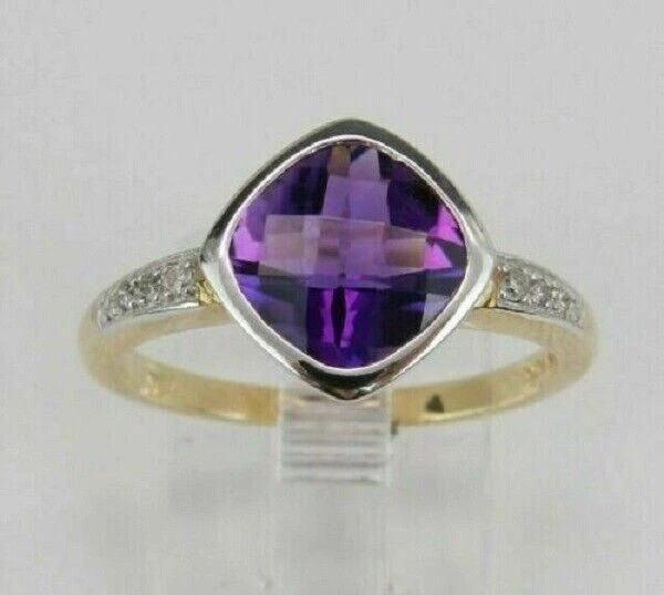 3Ct Cushion Cut Amethyst Solitaire Engagement Ring 14K Two Tone Gold Finish - Image 1 of 4