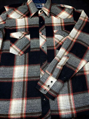 Wrangler Mens Western Long Sleeve Black Gray Wool Blend Plaid Shirt 16 - 34 - Image 1 of 4