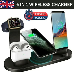 Wireless 6 in 1 Charging Dock Phone Charger Stand For iPhone/iWatch Serries UK - Picture 1 of 14