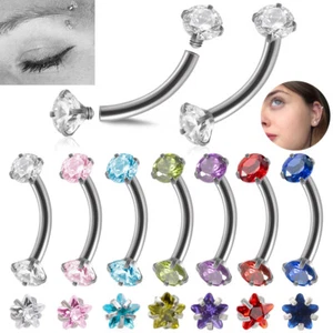 2X Multi Shape Zircon Eyebrow Ring Internal Thread Steel Ear Lip Navel Piercing - Zdjęcie 1 z 17