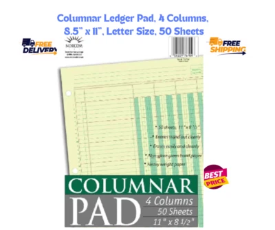 Norcom Columnar Ledger Pad 4 Columns 8.5" x 11" Letter Size (50 Sheets)