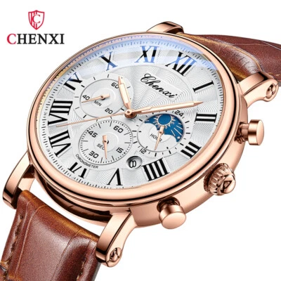 CHENXI Reloj de Cuarzo para Hombres Números Romanos Reloj de Pulsera Negocios Hombre Relojes de Cuero Foto 1 de 4