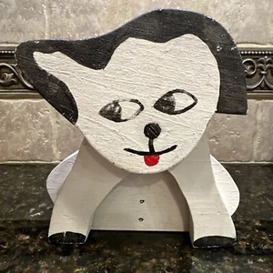VINTAGE HANDMADE HAND PAINTED PRIMITIVE FOLK ART BLACK & WHITE DOG DOORSTOP - Picture 1 of 6