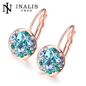 Round Crystal Earrings - Color Gold Nickle Antiallergic Earrings Women Jewelry - Picture 1 of 14