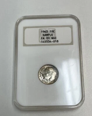 1963 Roosevelt Dime NGC SAMPLE Old Fat Holder, Toner W/ Perfect Hologram,  🔥OH - Image 1 of 4
