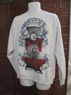 Vintage 90s Train Sweatshirt Steam Engine Double Sided Vintage 90s XL Locomotive Foto 1 de 4