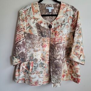 Coldwater Creek Womens Jacket Plus Size 1x Woven Texture Floral Pockets Blazer