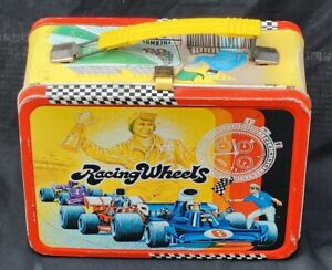 Rare Vintage King-Seeley Thermos 1977 Racing Wheels Metal Lunchbox Race Cars C6+