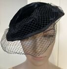 Peakaboo Vintage 1950s Black Velvet Hat with Veiling,  Freesize