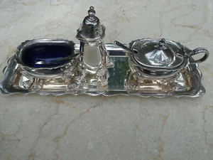 Vintage 6 Piece SARACEN Australia Silver Plate Condiment Set Salt Pepper Mustard - Picture 1 of 7
