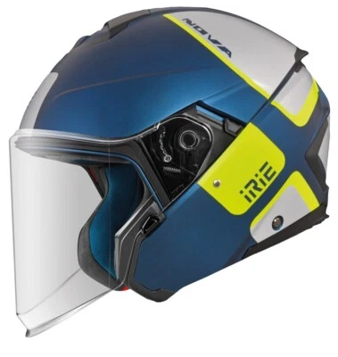 CASCO MOTO JET VISIERINO SOLARE IRIE NOVA CUBO BLU GIALLO FLUO OPACO TG L 59CM - Immagine 1 di 4