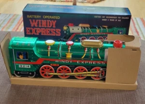 VINTAGE Windy Express Battery Operated Tin Train in Box by Toy Town Japan NOS - Picture 1 of 9