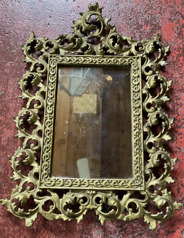 Antique Art Nouveau Cast Iron Filigree Picture Frame Standing Mirror Cover