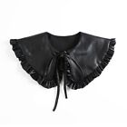 Women Faux Leather Black False Collar Shawl for Doll Ruffled Wrap Self-Tie Ponch