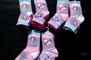 3 Pairs Girls Unicorn Socks - Picture 1 of 7