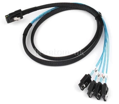 Internal Mini-SAS SFF8087 To 4x Straight Reverse SATA Fanout Cable Blue 1M - Image 1 of 4