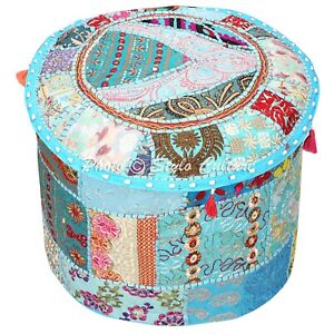 New Indian Patchwork Pouf Ottoman Foot Stool Round Cover Poof Floor Pillow 18 in