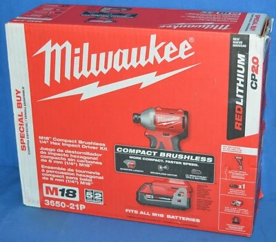 Milwaukee M18 Compact Brushless 1/4" Hex Impact Driver Kit Model 3650-21P - Image 1 of 3