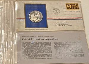 Postmasters Of America Medallic 1st Day Cover Colonial American Wigmaking 7/4/72 - Picture 1 of 2