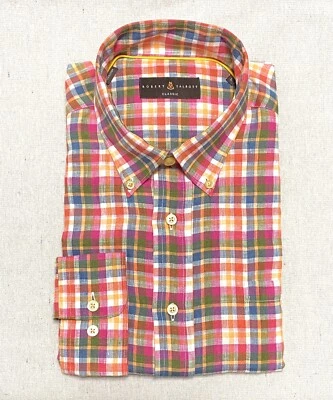 Robert Talbott Size L Classic Fit 100% Linen Orange Plaid Sport Shirt NWT $228 - Image 1 of 3