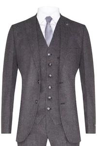 Mens Grey 3 Piece Tweed Wool Retro 1920s Suit Peaky Blinders Classic Tailored - Picture 1 of 8