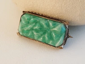 Broche prendedor vintage chino tallado verde jade plata de ley - Imagen 1 de 10