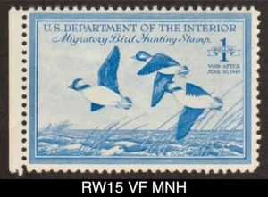 RW15 VF MNH 1948 Buffleheads US Federal Duck Stamp Migratory Waterfowl - Picture 1 of 3