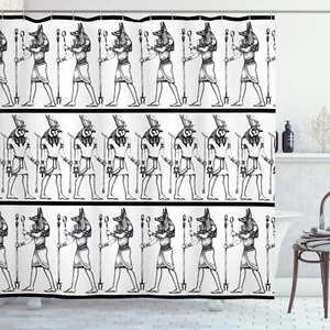 Egyptian Shower Curtain Hieroglyphics Anubis Print for Bathroom - Picture 1 of 6