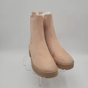 ZBY Womens Light Pink Elastic Pull-On Ankle Boots Size 7.5 With Chunky Sole - Picture 1 of 14