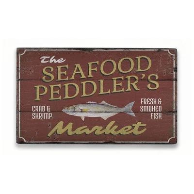 Seafood Market Name Rustic Distressed Sign, Personalized Wood Sign - Image 1 of 2
