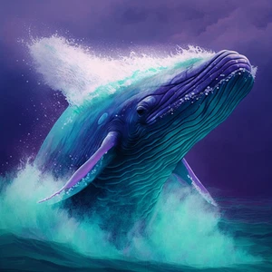 Impresión de póster de pared de ballena azul púrpura arte en lienzo - Imagen 1 de 22