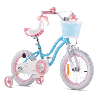 RoyalBaby Stargirl Children's Outdoor Bicycle 14 Inch with Training Wheels, Blue - Image 1 of 4