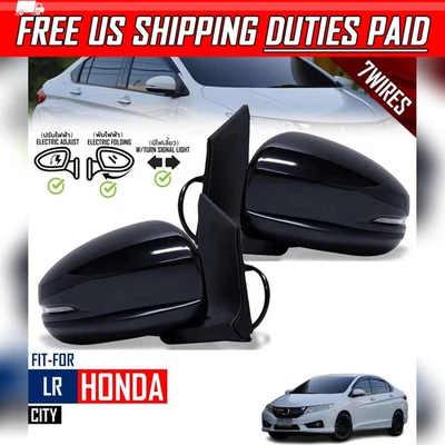 Par de espejos retrovisores laterales LR negros eléctricos 7 cables para Honda City GM6 sedán 2014-16 Foto 1 de 4