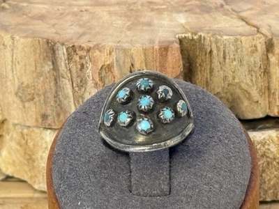 Vintage Navajo Sterling Silver Snake Eye Turquoise Ring sz 4.5--2762.25 - image 1 of 4
