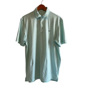 Vineyard Vines Performance Polo Shirt Men's Medium Blue Striped Short Sleeves - Picture 1 of 6